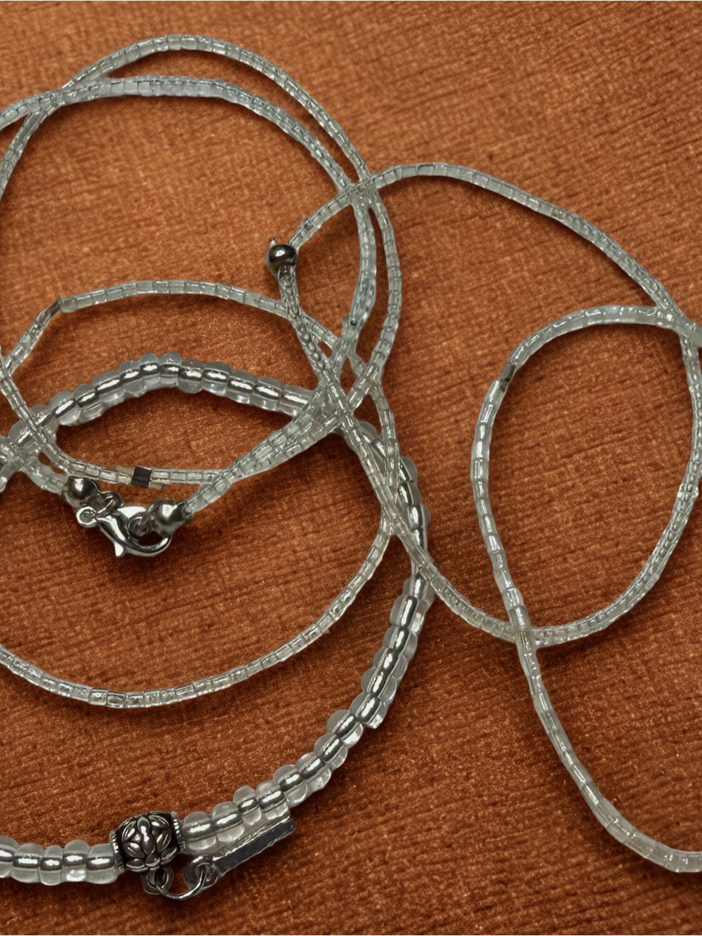 Clear Crystal Beaded Bracelet Set with Silver Accents